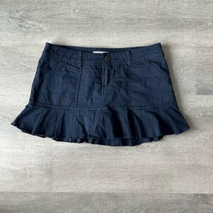 Y2K Garage Navy Blue Pleated Ruffle Hem Low rise Women's mini Skirt